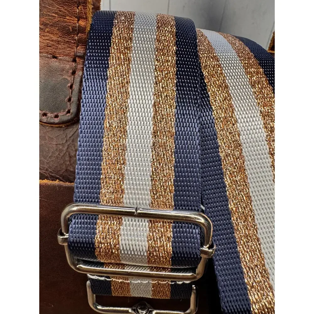 Gold Blue Purse Strap Wide Striped Bag Strap Boho Crossbody Purse Strap